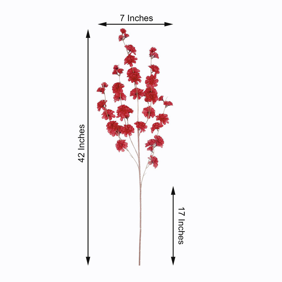 2 Branches | 42" Tall Red Artificial Silk Carnation Flower Stems