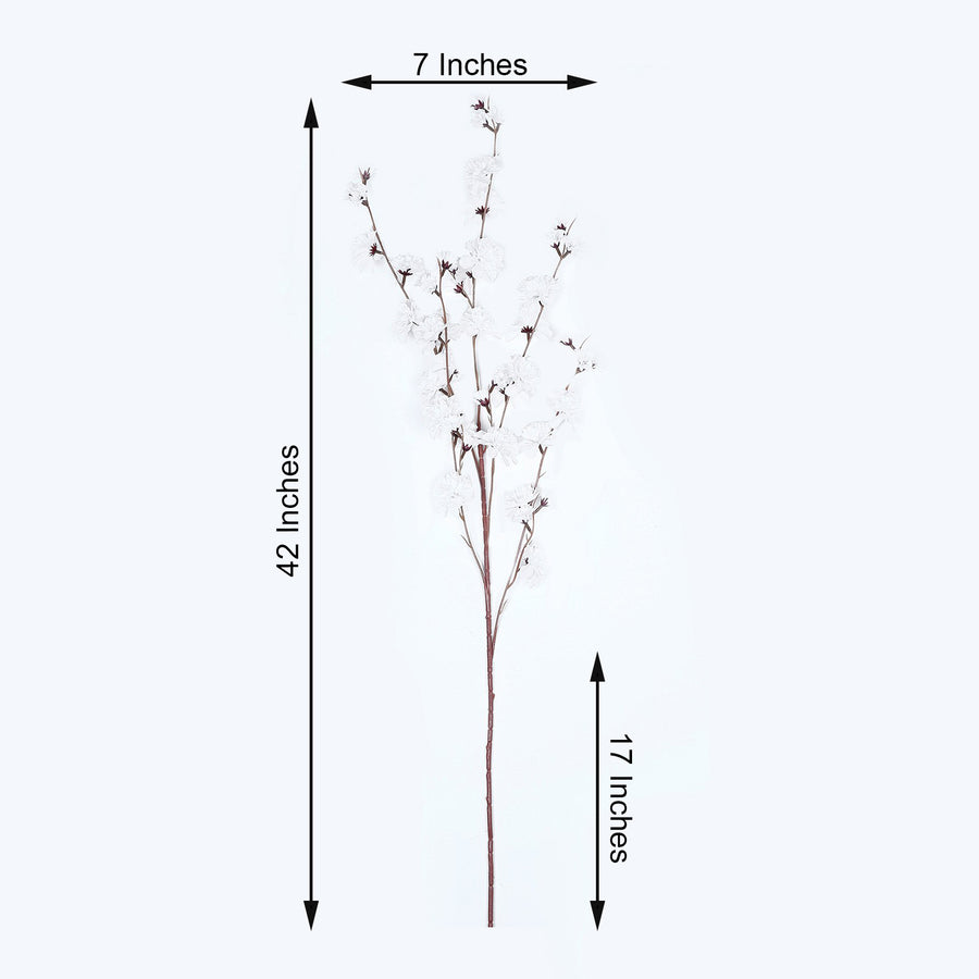 2 Branches | 42inch Tall White Artificial Silk Carnation Flower Stems