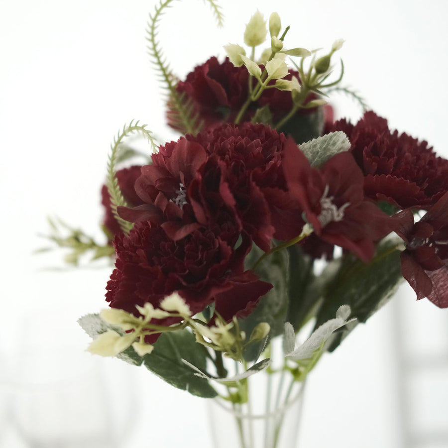 3 Pack | 14inch Burgundy Artificial Silk Carnation Flower Arrangements