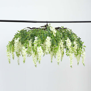 Elegant Cream Artificial Silk Hanging Wisteria Vine Flower Chandelier