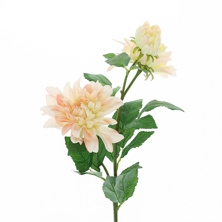30" Tall Blush/Cream Artificial Dahlia Silk Flower Stems, Faux Floral Spray#whtbkgd