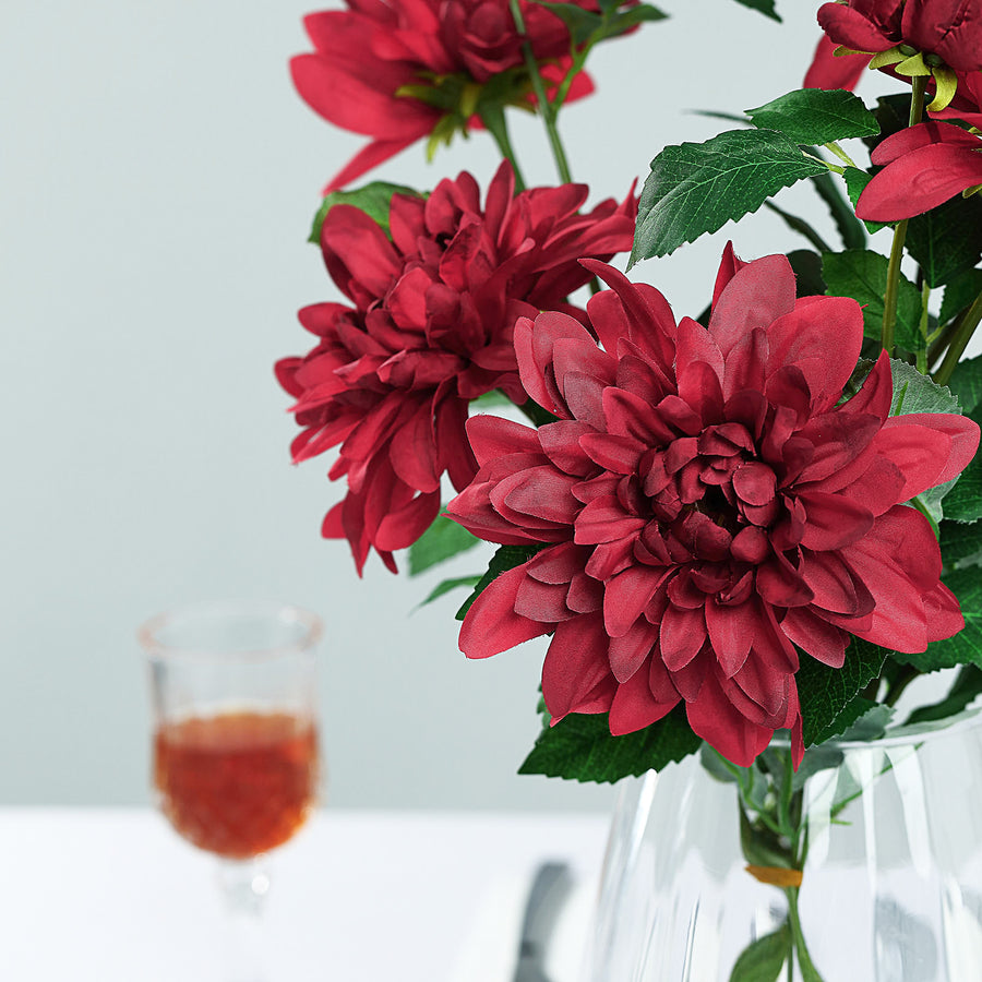 30" Tall Burgundy Artificial Dahlia Silk Flower Stems, Faux Floral Spray