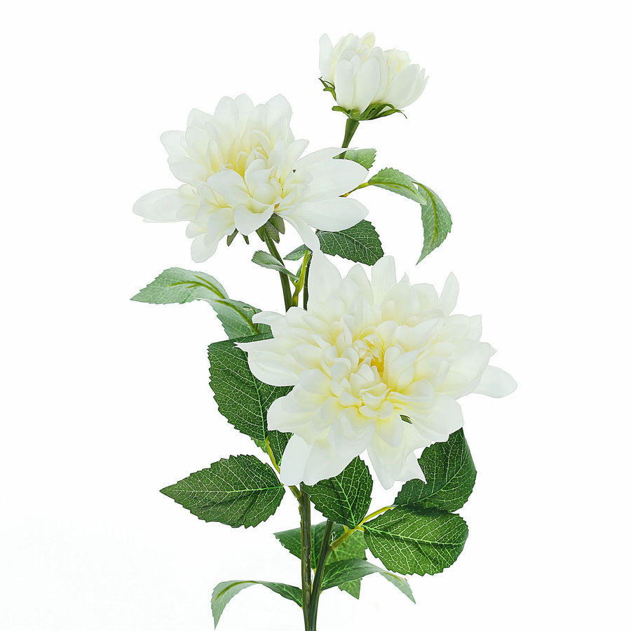 30" Tall Ivory Artificial Dahlia Silk Flower Stems, Faux Floral Spray#whtbkgd
