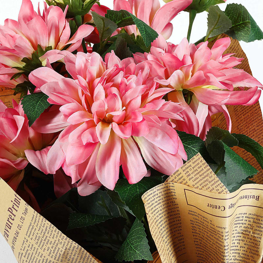 30" Tall Pink Artificial Dahlia Silk Flower Stems, Faux Floral Spray