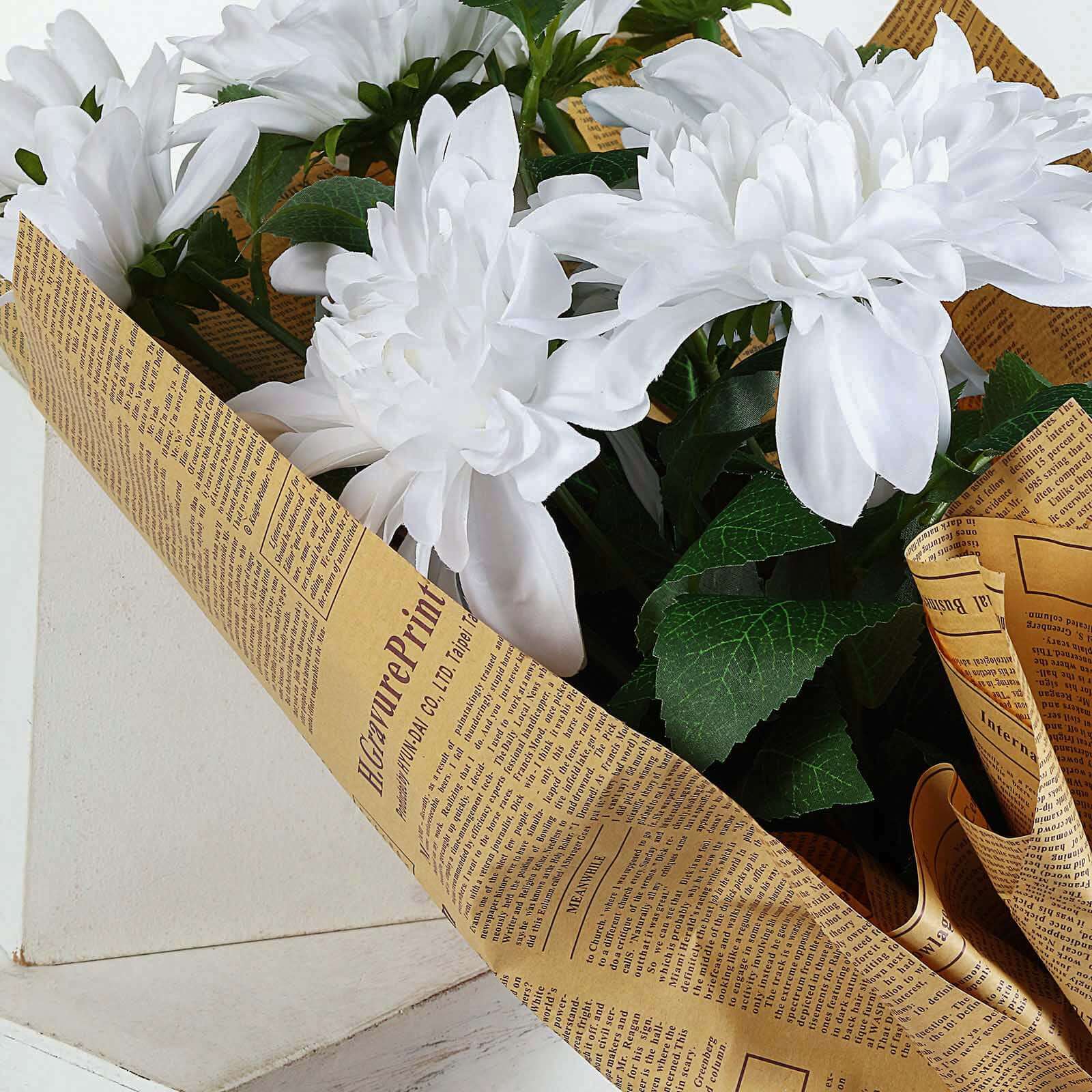 Description Picture 3 of item30" Tall White Artificial Dahlia Silk Flower Stems, Faux Floral Spray
