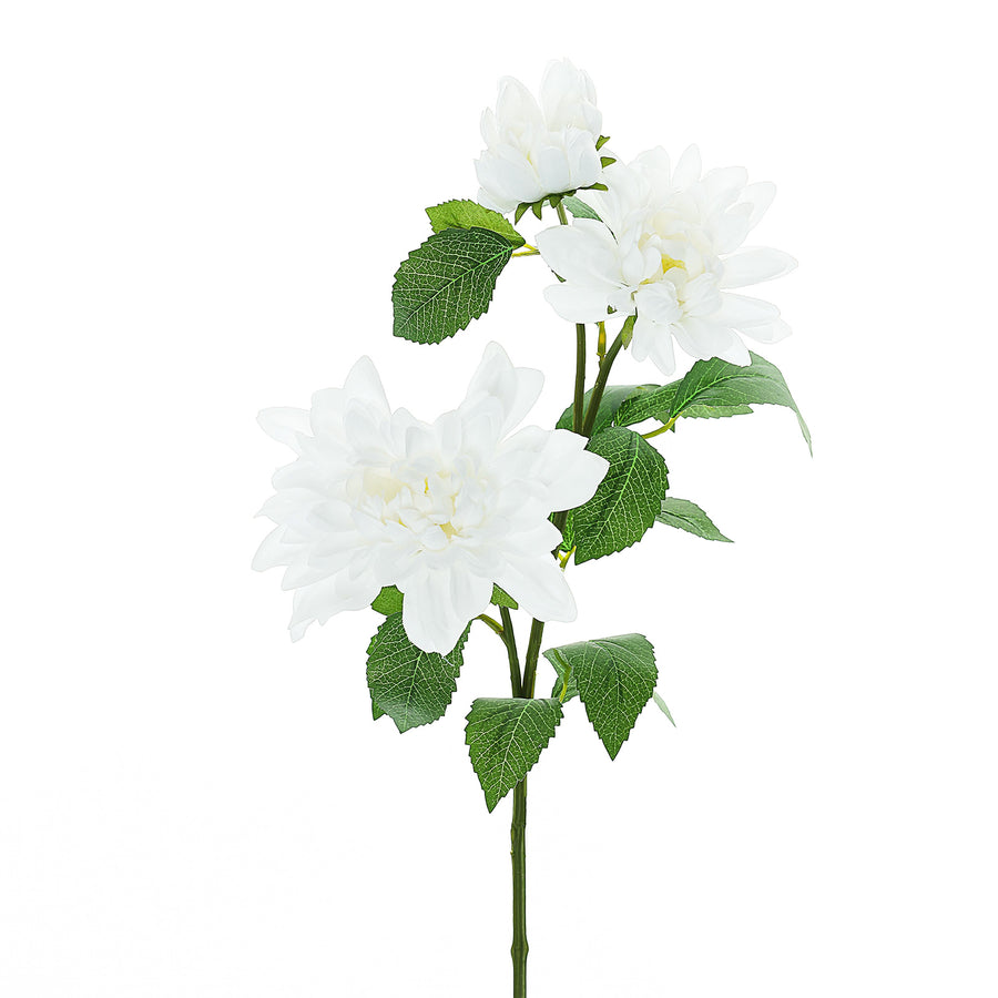 30" Tall White Artificial Dahlia Silk Flower Stems, Faux Floral Spray#whtbkgd
