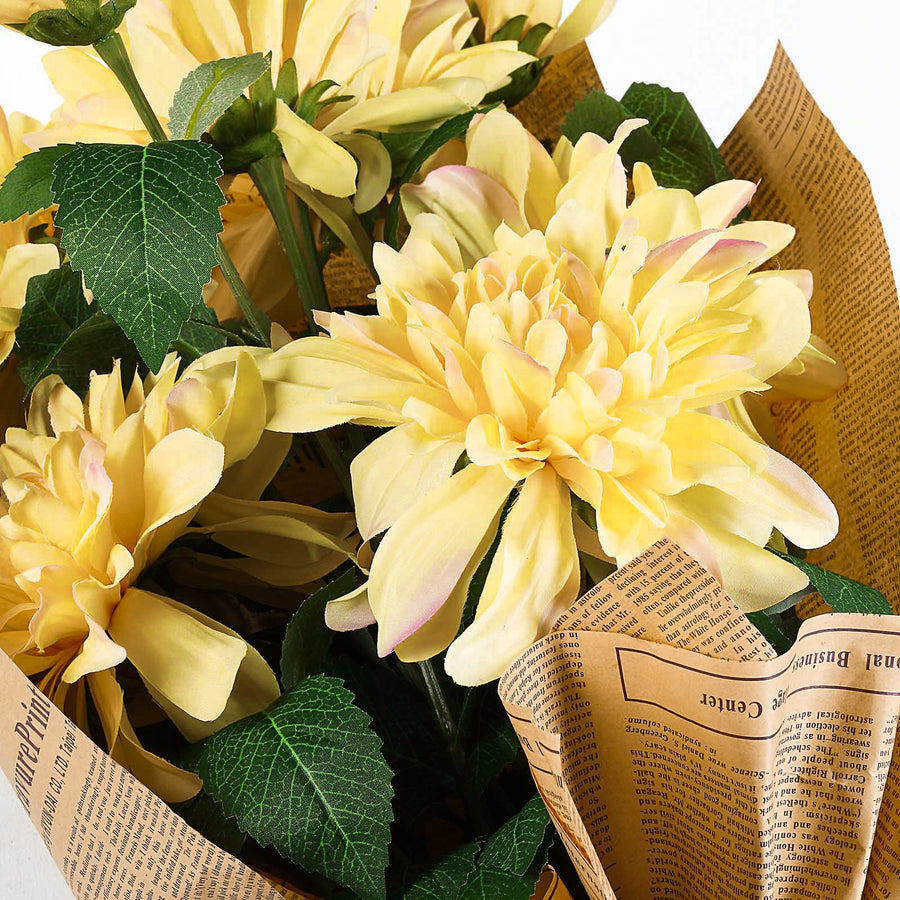 30" Tall Yellow Artificial Dahlia Silk Flower Stems, Faux Floral Spray