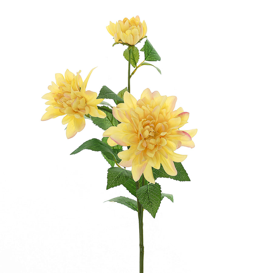 30" Tall Yellow Artificial Dahlia Silk Flower Stems, Faux Floral Spray#whtbkgd