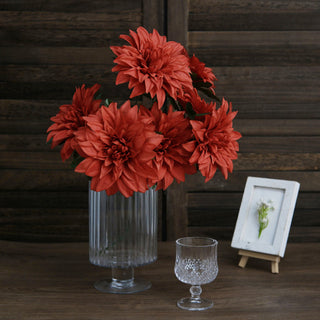 Elevate Your Event Decor with Terracotta Artificial Silk Dahlia Flower Spray Bushes