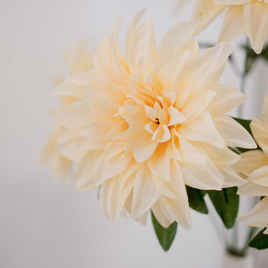 2 Bushes | 20" Cream Large Head Artificial Dahlia Bouquet, Silk Bridal Flower Decorations#whtbkgd