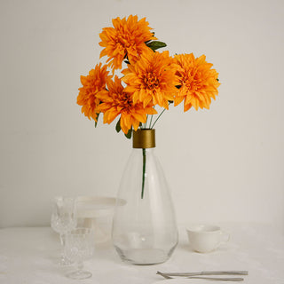 Brighten Your Space with Vibrant Orange Artificial Silk Dahlia Flower Spray Bushes