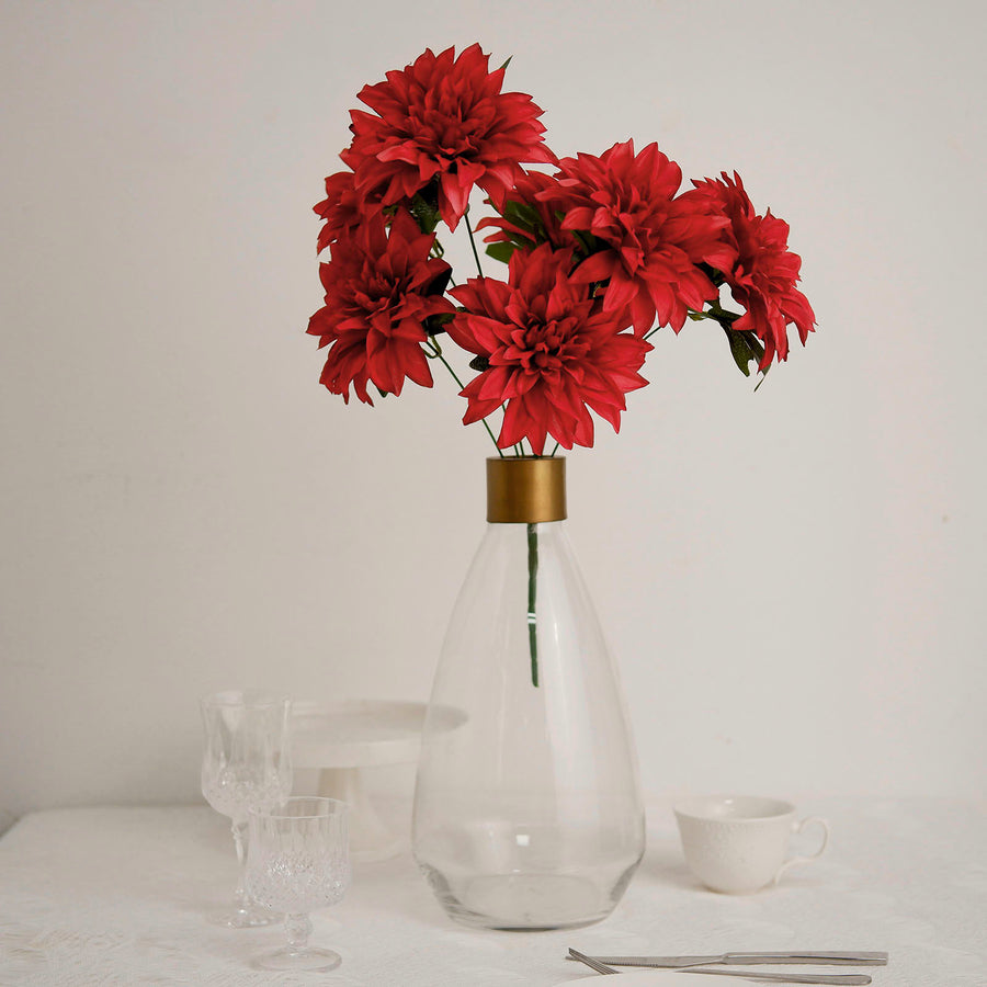 2 Bouquets | 20inch Red Artificial Silk Dahlia Flower Spray Bushes
