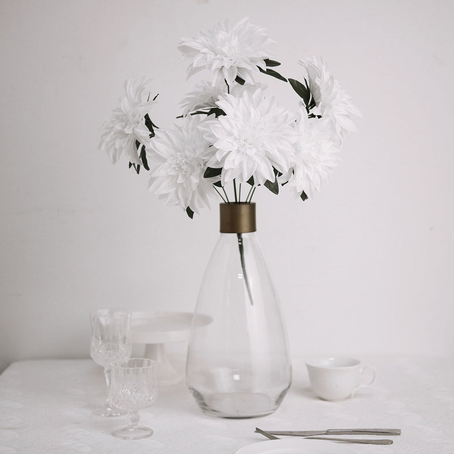 2 Bouquets | 20inch White Artificial Silk Dahlia Flower Spray Bushes