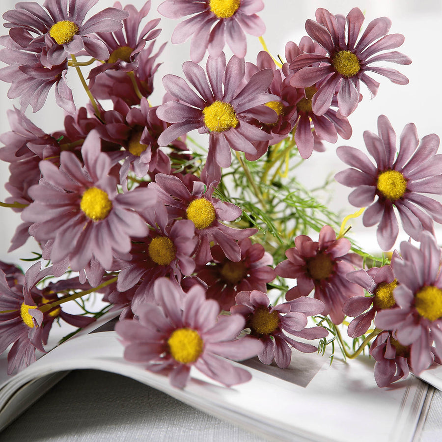 6 Bushes | Eggplant Artificial Silk Daisy Flower Stem Bouquet Branches#whtbkgd