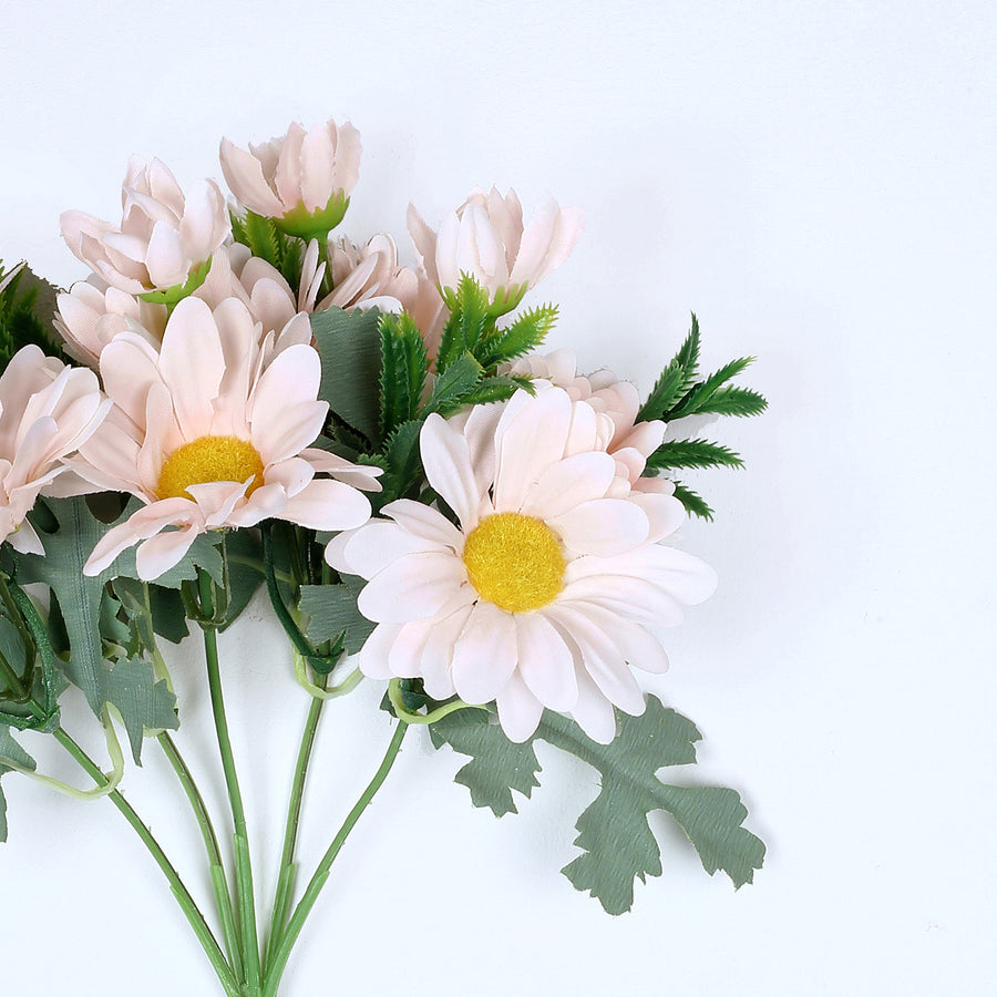 4 Bushes | 11inch Blush/Rose Gold Artificial Silk Daisy Flower Bouquet Branches#whtbkgd
