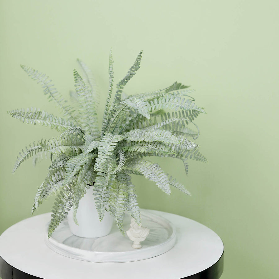 2 Stems | Frosted Green Artificial Boston Fern Leaf Plant Indoor Spray