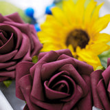 34 Pcs | Artificial Rose, Silk Sunflower & Blueberry Stems Mix Flower Box - Burgundy/Pink