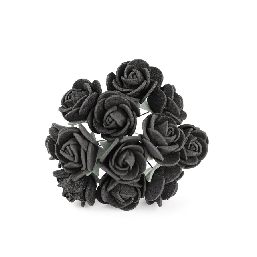 48 Roses | 1Inch Black Real Touch Artificial DIY Foam Rose Flowers With Stem, Craft Rose Buds#whtbkgd