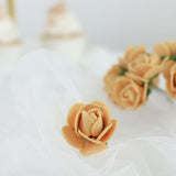 48 Roses | 1Inch Gold Real Touch Artificial DIY Foam Rose Flowers With Stem, Craft Rose Buds