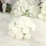 48 Roses | 1Inch Ivory Real Touch Artificial DIY Foam Rose Flowers With Stem, Craft Rose Buds