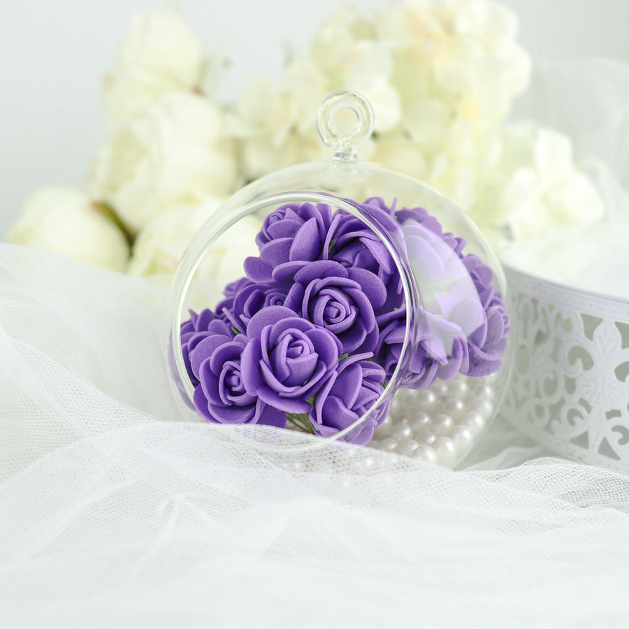 48 Roses | 1Inch Purple Real Touch Artificial DIY Foam Rose Flowers With Stem, Craft Rose Buds
