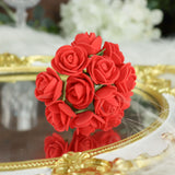 48 Roses | 1Inch Red Real Touch Artificial DIY Foam Rose Flowers With Stem, Craft Rose Buds