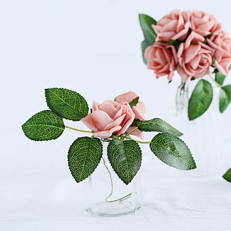 24 Roses | 2inch Dusty Rose Artificial Foam Flowers With Stem Wire and Leaves