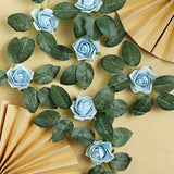 24 Roses | 2inch Dusty Blue Artificial Foam Flowers With Stem Wire and Leaves