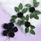 24 Roses | 2inch Black Artificial Foam Flowers With Stem Wire and Leaves
