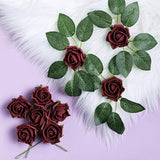 24 Roses | 2inch Burgundy Artificial Foam Flowers With Stem Wire and Leaves