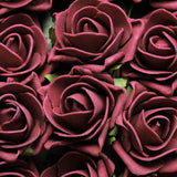 24 Roses | 2inch Burgundy Artificial Foam Flowers With Stem Wire and Leaves#whtbkgd