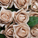 24 Roses | 2inch Champagne Artificial Foam Flowers With Stem Wire and Leaves#whtbkgd