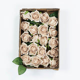 24 Roses | 2inch Champagne Artificial Foam Flowers With Stem Wire and Leaves