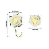 24 Roses | 2inch Cream Artificial Foam Flowers With Stem Wire and Leaves
