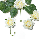 24 Roses | 2inch Cream Artificial Foam Flowers With Stem Wire and Leaves