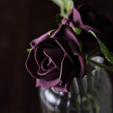 24 Roses | 2inch Eggplant Artificial Foam Flowers With Stem Wire and Leaves
