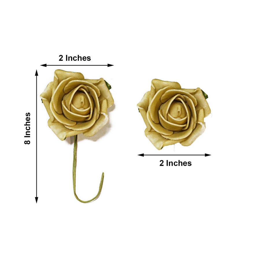 24 Roses | 2inch Gold Artificial Foam Flowers With Stem Wire and Leaves