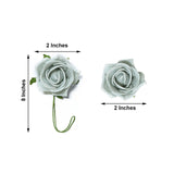24 Roses | 2inch Silver Artificial Foam Flowers With Stem Wire and Leaves
