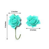 24 Roses | 2inchTurquoise Artificial Foam Flowers With Stem Wire and Leaves