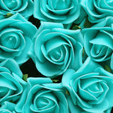 24 Roses | 2inchTurquoise Artificial Foam Flowers With Stem Wire and Leaves#whtbkgd
