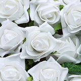 24 Roses | 2inch White Artificial Foam Flowers With Stem Wire and Leaves#whtbkgd