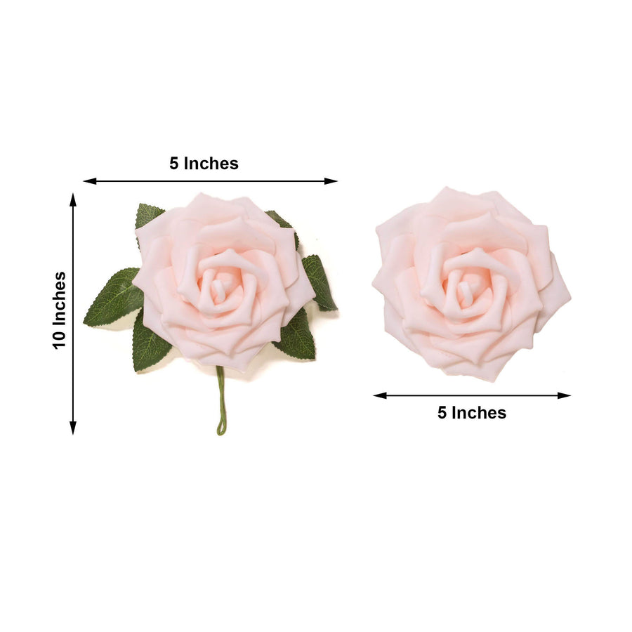 24 Roses | 5inch Rose Gold Blush Artificial Foam Flowers With Stem Wire and Leaves