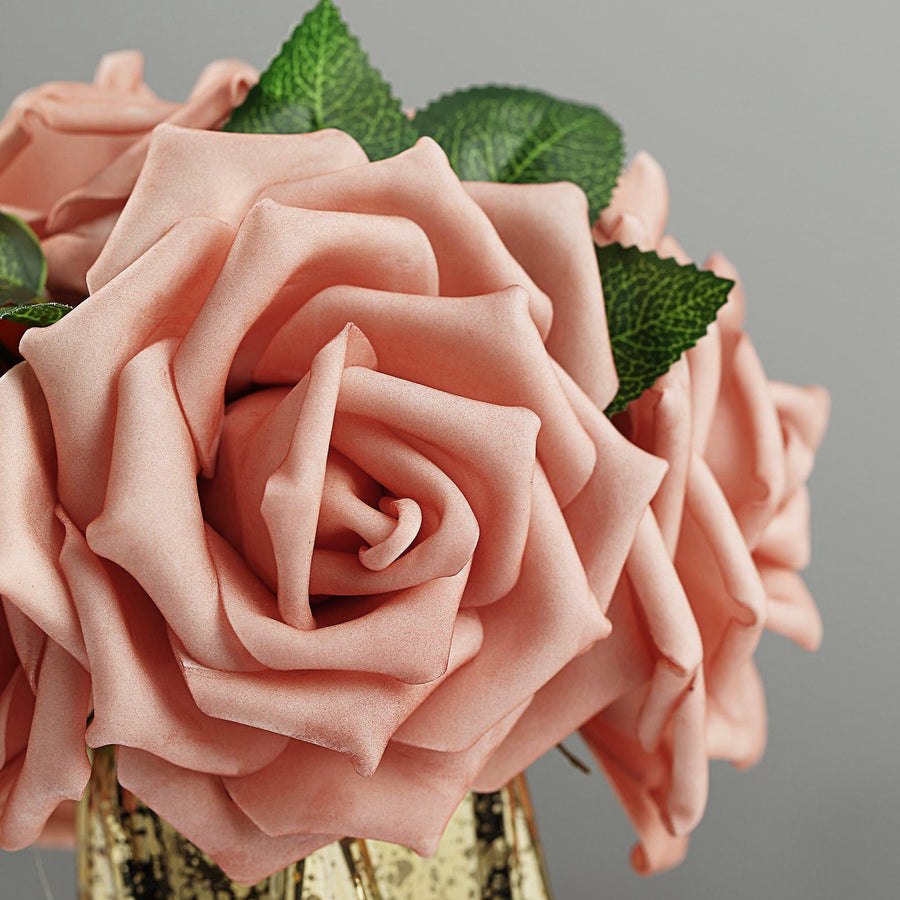 24 Roses | 5inch Dusty Rose Artificial Foam Flowers With Stem Wire and Leaves