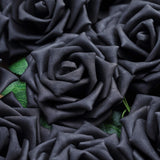 24 Roses | 5inch Black Artificial Foam Flowers With Stem Wire and Leaves#whtbkgd