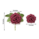 24 Roses | 5inch Burgundy Artificial Foam Flowers With Stem Wire and Leaves