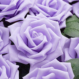 24 Roses | 5inch Lavender Lilac Artificial Foam Flowers With Stem Wire and Leaves#whtbkgd