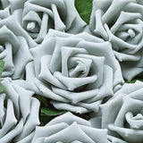 24 Roses | 5inch Silver Artificial Foam Flowers With Stem Wire and Leaves#whtbkgd
