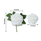 24 Roses | 5inch White Artificial Foam Flowers With Stem Wire and Leaves