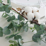 5ft | Green Artificial Eucalyptus Leaf, White Cotton Ball Garland Vine