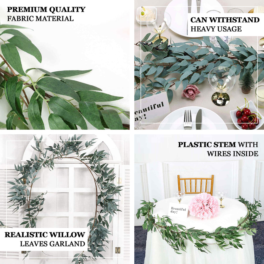 5ft | Frosted Real Touch Artificial Willow Leaf Garland, Flexible Vine